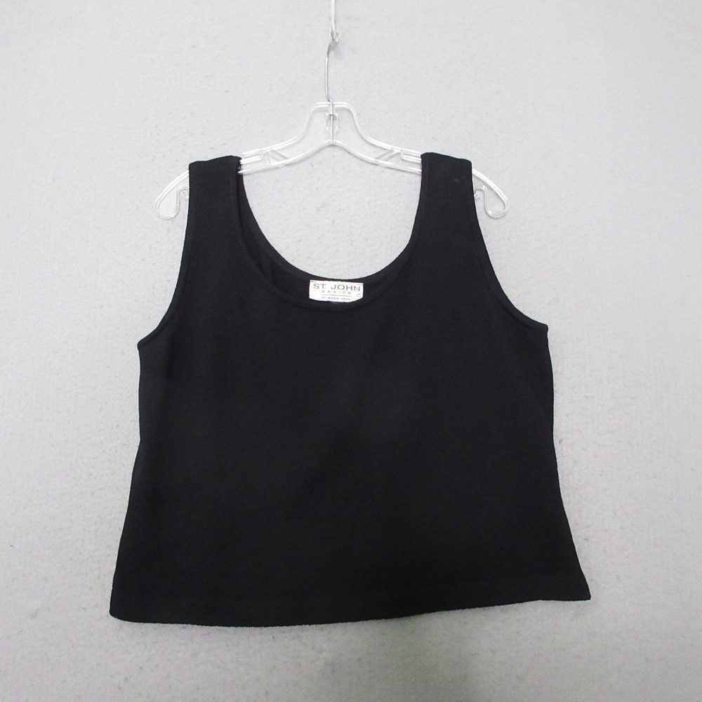St John Basics Marie Gray‎ Tank Top Black Knit Scoop Neck Boxy Layer Old Money